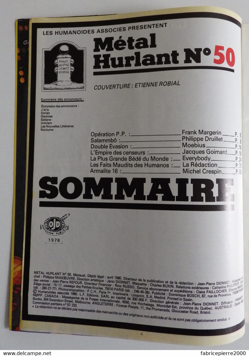 METAL HURLANT 50 - Margerin Moebius Druillet Goimard Crespin Robial EXCELLENT ETAT - Métal Hurlant