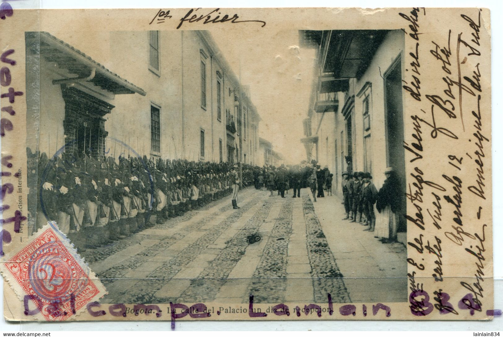 - BOGOTA - Colombie - La Calle Del Palacio Un Dia De Reception, Rare, Soldats, Précurseur, écrite, 1906, Scans. - Kolumbien
