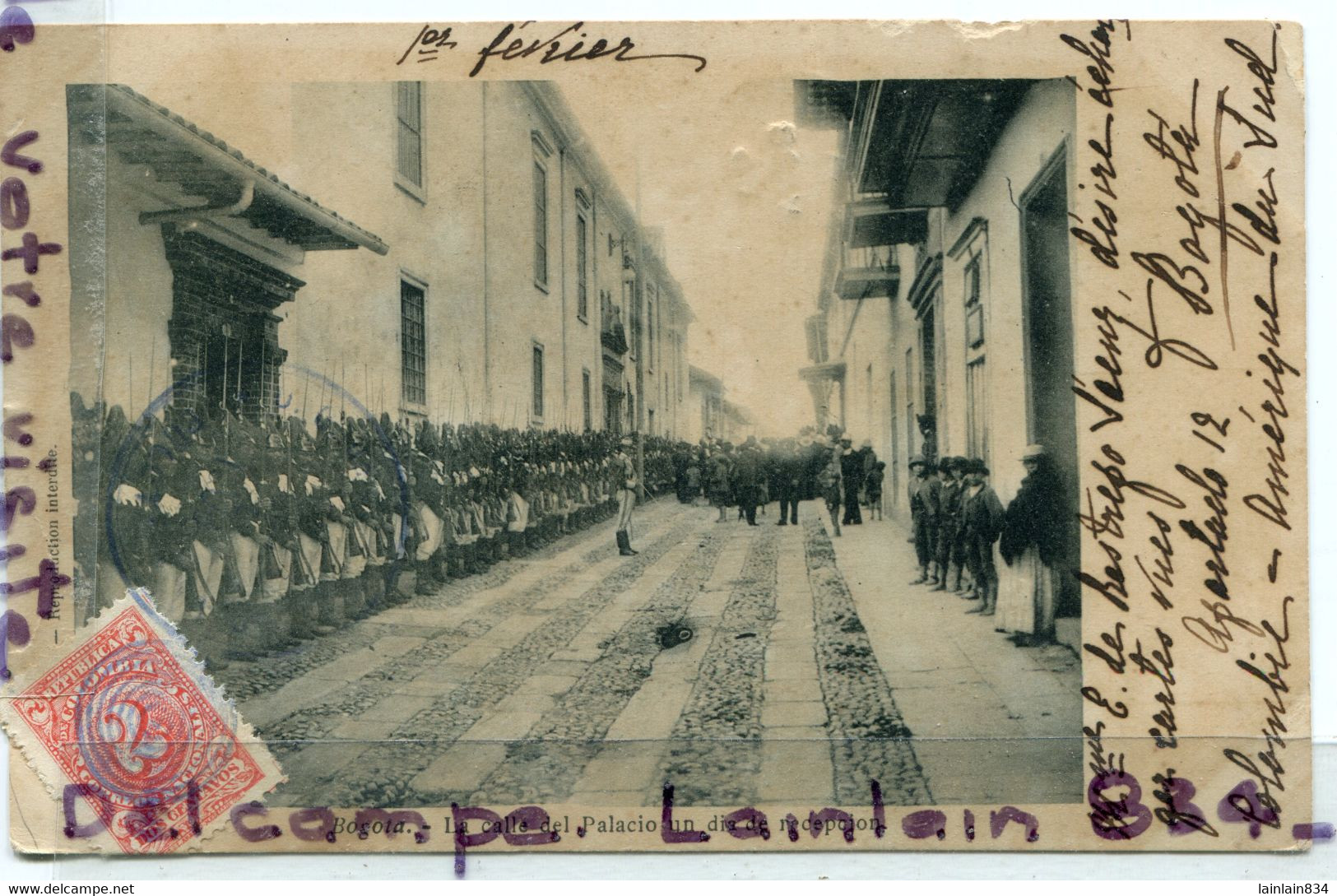 - BOGOTA - Colombie - La Calle Del Palacio Un Dia De Reception, Rare, Soldats, Précurseur, écrite, 1906, Scans. - Colombie