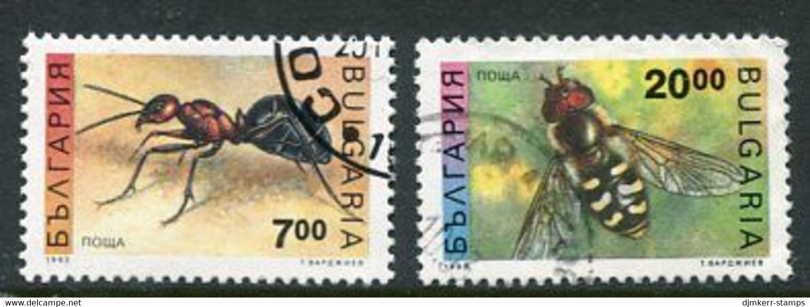 BULGARIA 1992 Insect Definitive 7, 20 L. Used.  Michel 3998-99 - Usados