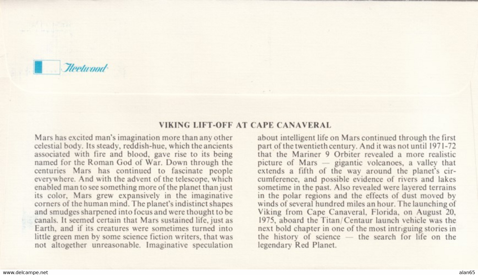 FDC Viking Mission To Mars, US Sc#1759 15c 20 July 1978 Issue, Viking I Launch Image Cachet - América Del Norte