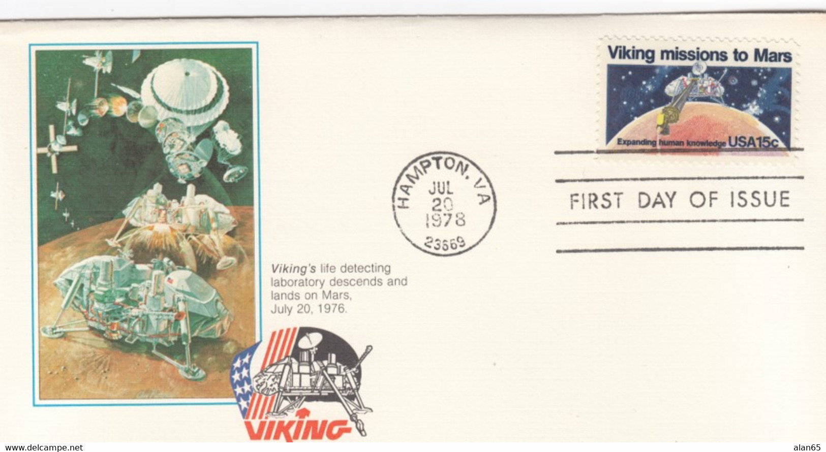 FDC Viking Mission To Mars, US Sc#1759 15c 20 July 1978 Issue, Viking Life Detecting Laboratory On Mars Image Cachet - Nordamerika