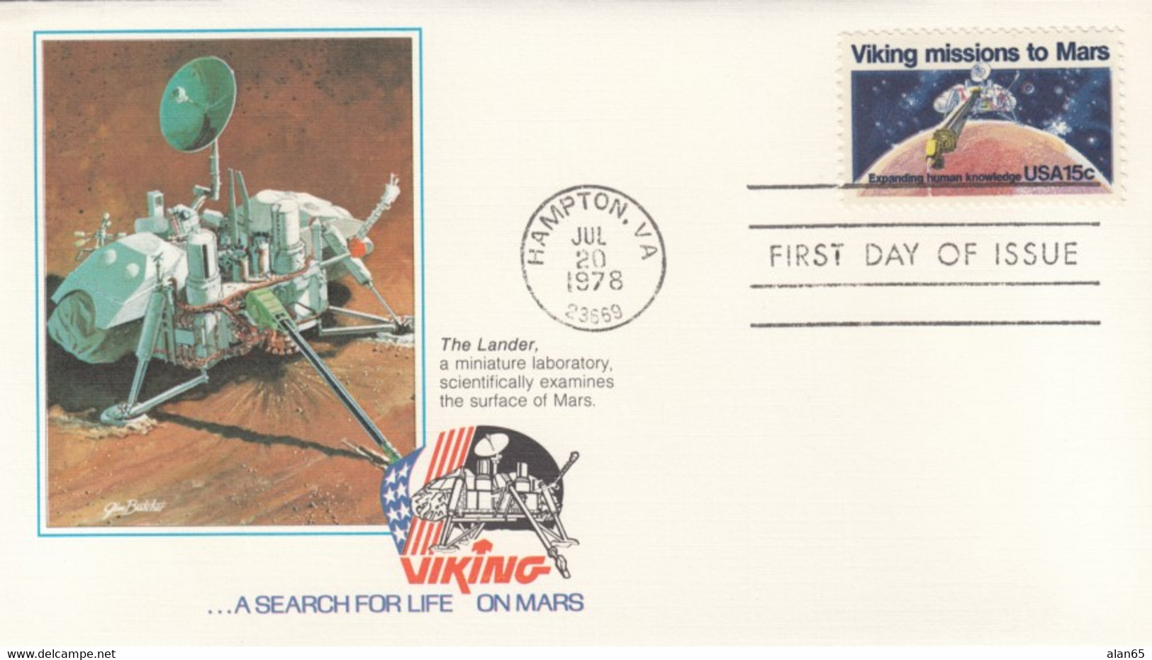 FDC Viking Mission To Mars, US Sc#1759 15c 20 July 1978 Issue, Viking Lander On Mars Image Cachet - Amérique Du Nord