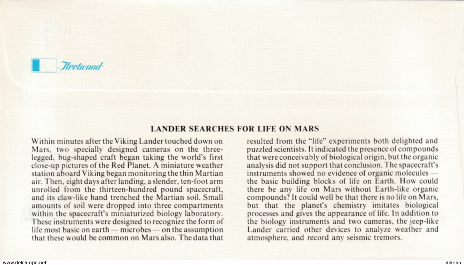 FDC Viking Mission To Mars, US Sc#1759 15c 20 July 1978 Issue, Viking Lander On Mars Image Cachet - Noord-Amerika