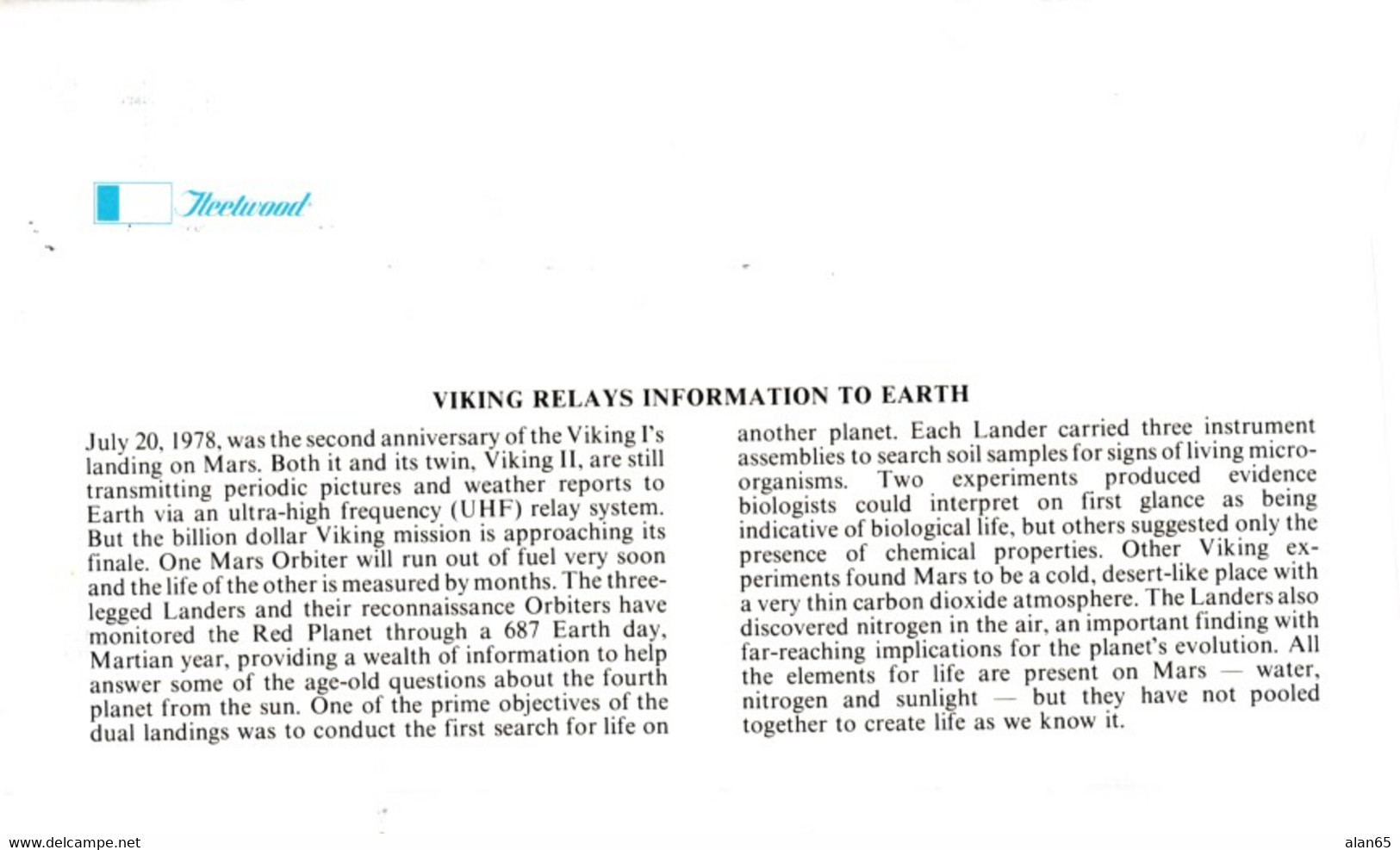 FDC Viking Mission To Mars, US Sc#1759 15c 20 July 1978 Issue, Viking Lander On Mars Radio Communication Image Cachet - Amérique Du Nord