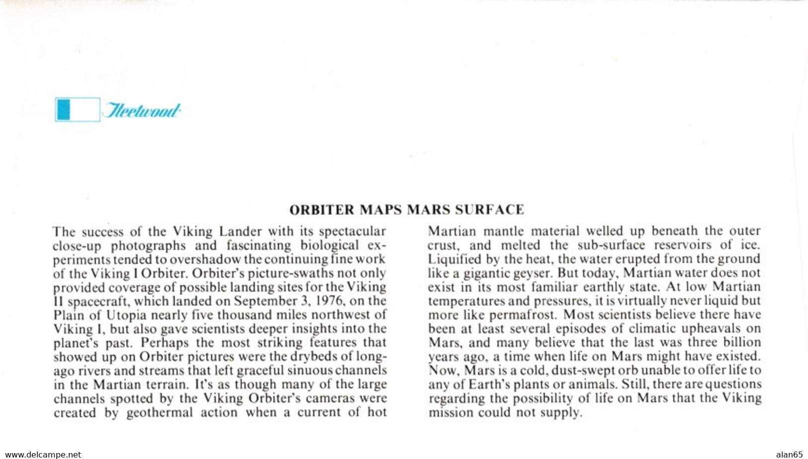 FDC Viking Mission To Mars, US Sc#1759 15c 20 July 1978 Issue, Viking Orbiter Maps Surface Of Mars Image Cachet - North  America