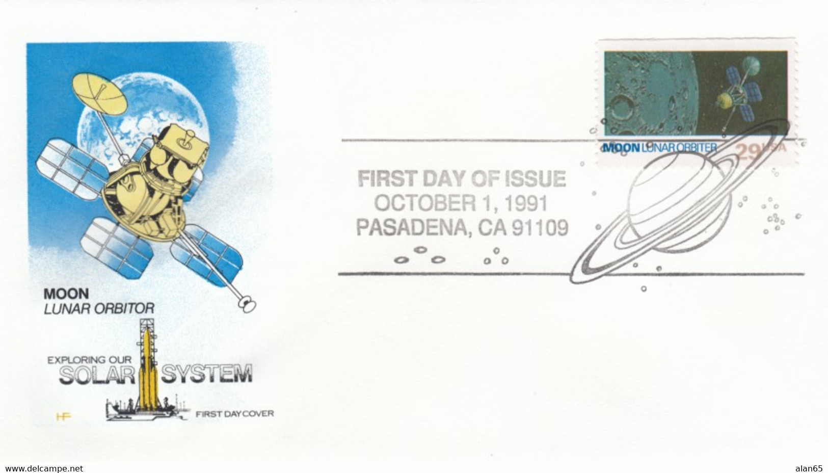 FDC Sc#2571 Earth's Moon And Lunar Orbiter Explorer Craft Image Cachet, 1991 Issue - North  America