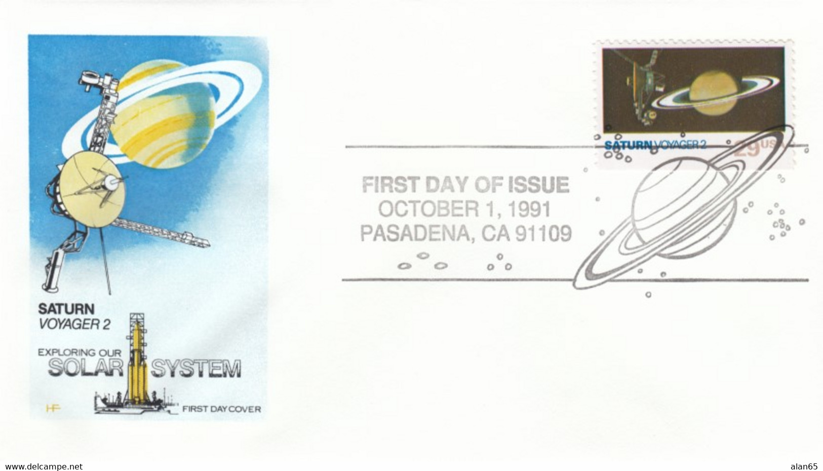 FDC Sc#2574 Planet Saturn And Voyager 2 Explorer Craft Image Cachet, 1991 Issue - North  America