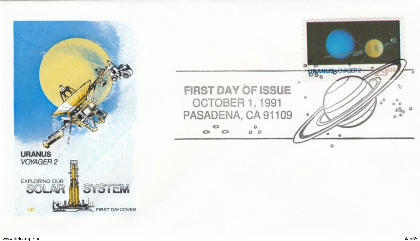 FDC Sc#2575 Planet Uranus And Voyager 2 Explorer Craft Image Cachet, 1991 Issue - Nordamerika