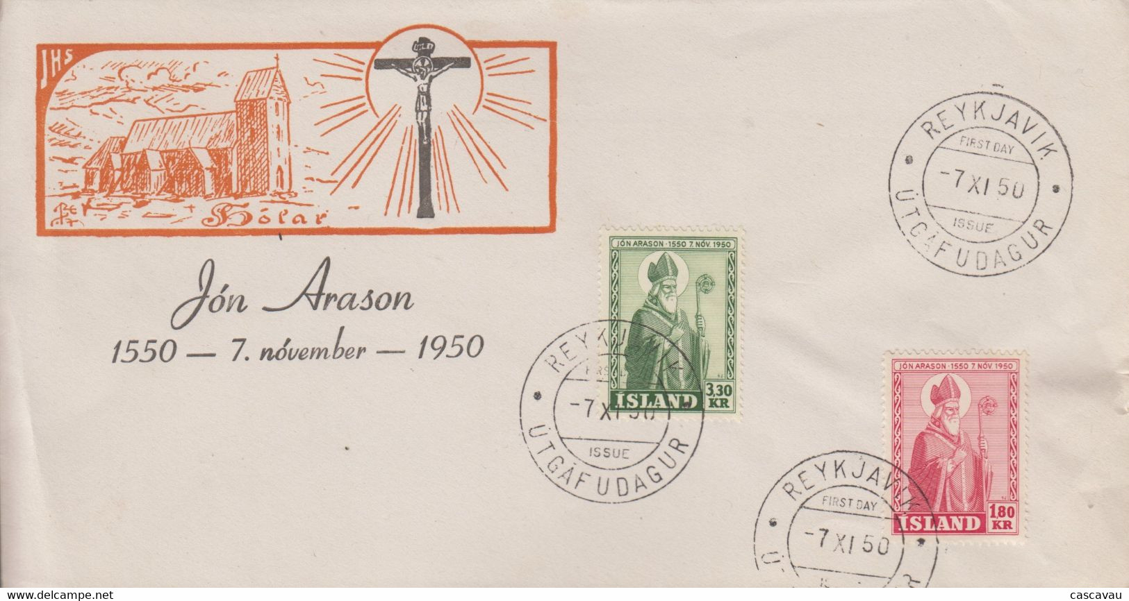 Enveloppe  FDC  1er  Jour   ISLANDE   Evêque   Jon  ARASON   1950 - FDC