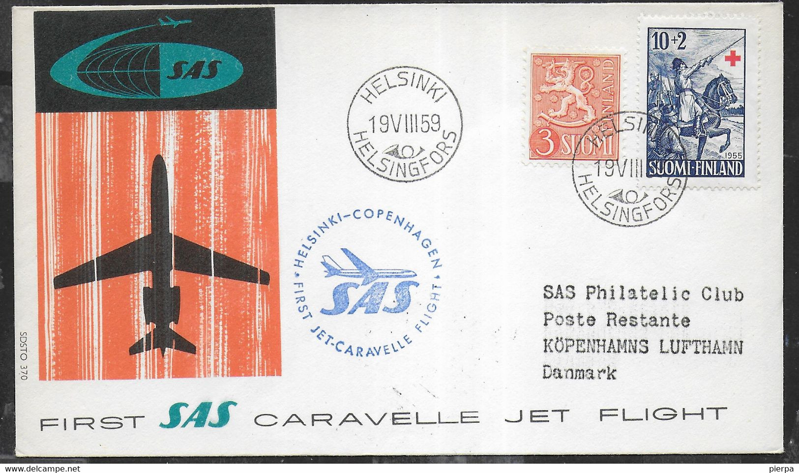 FINLAND - PRIMO VOLO - FIRST FLIGHT SAS - HELSINKI / KOBENHAVN - 19.VIII.1959 - SU BUSTA UFFICIALE - Storia Postale