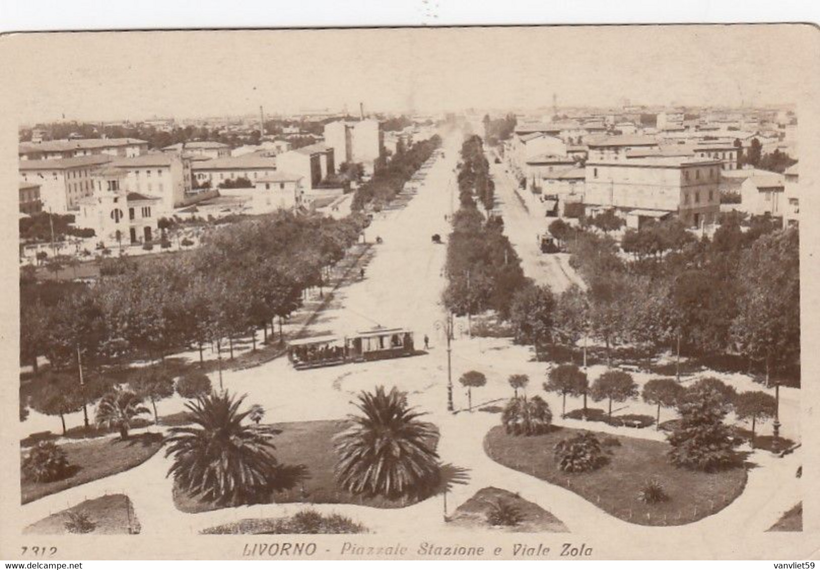 LIVORNO-PIAZZALE STAZIONE E VIALE ZOLA-TRAM-CARTOLINA VERA FOTOGRAFIA-VIAGGIATA IL 18-3-1929 - Livorno