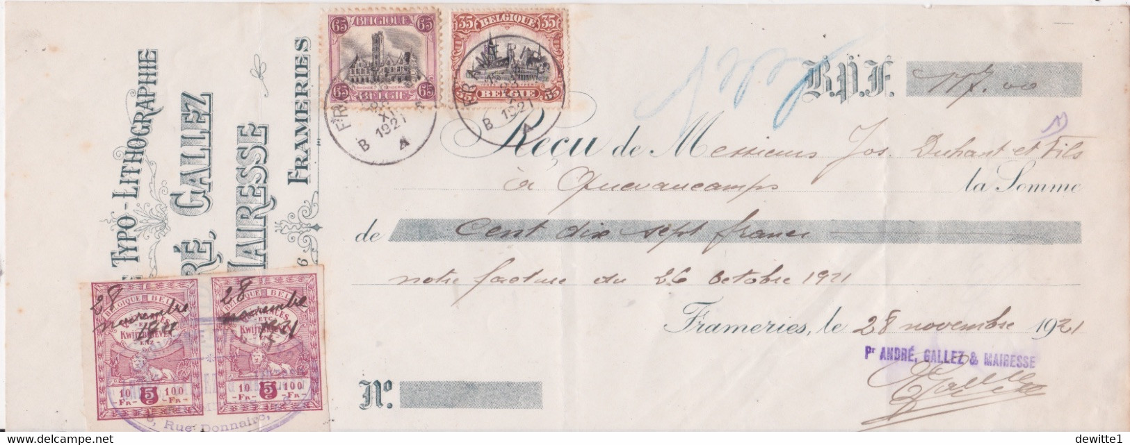 N° 142. +  N° 182 Sur Cheque  Cachet. Frameries  1921 Voir Scan - Cartas & Documentos