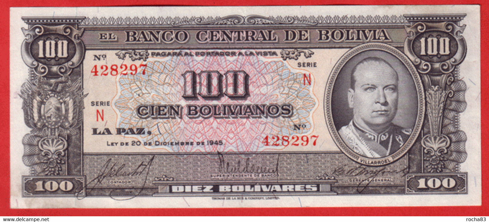 BOLIVIE - 100 Bolivianos 20 12 1945 - Pick 147 - Bolivia