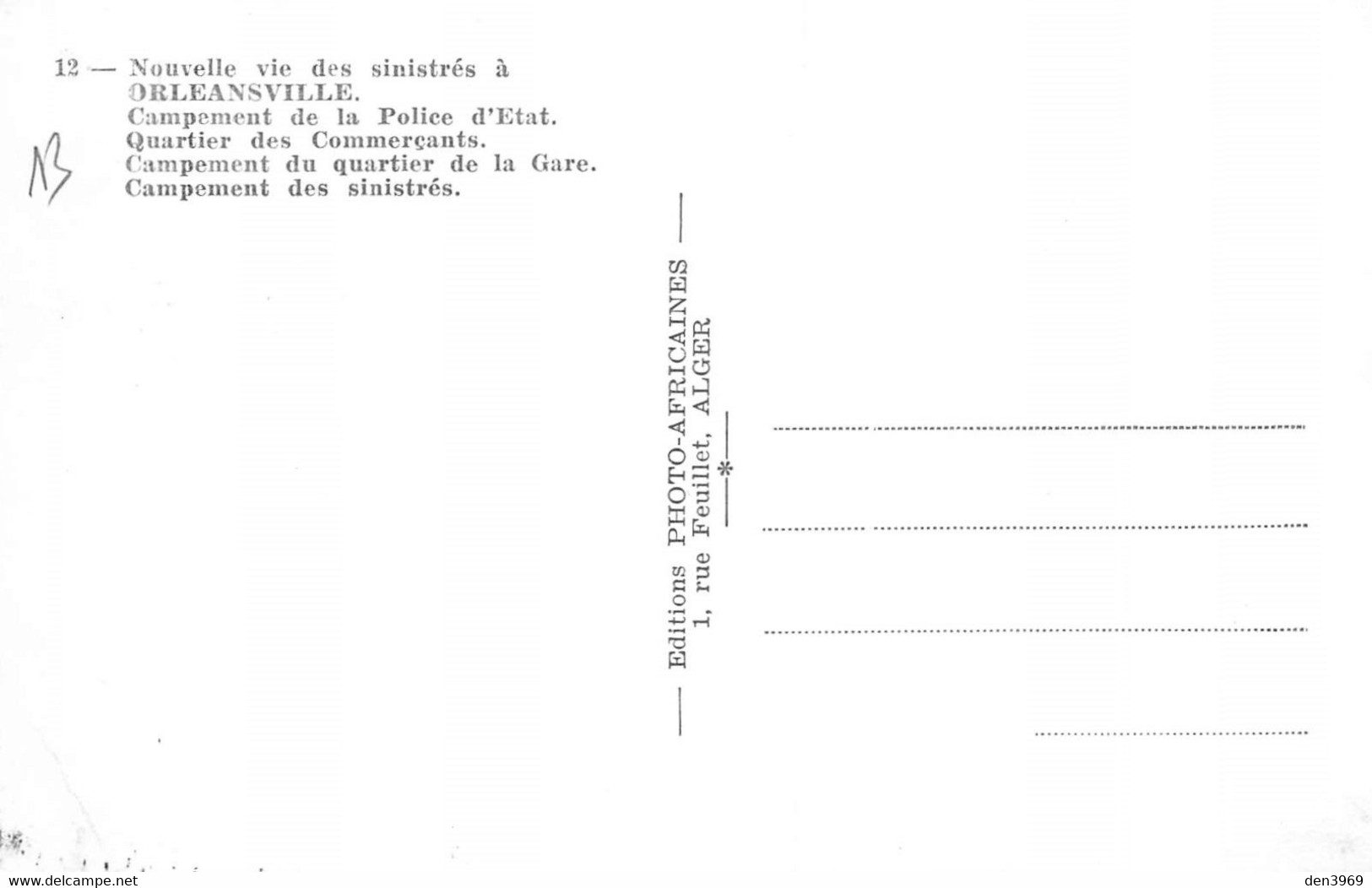 Algérie - ORLEANSVILLE (Chlef) - Nouvelle Vie Des Sinistrés Du Séisme De Septembre 1954 - Campements Divers - Chlef (Orléansville)