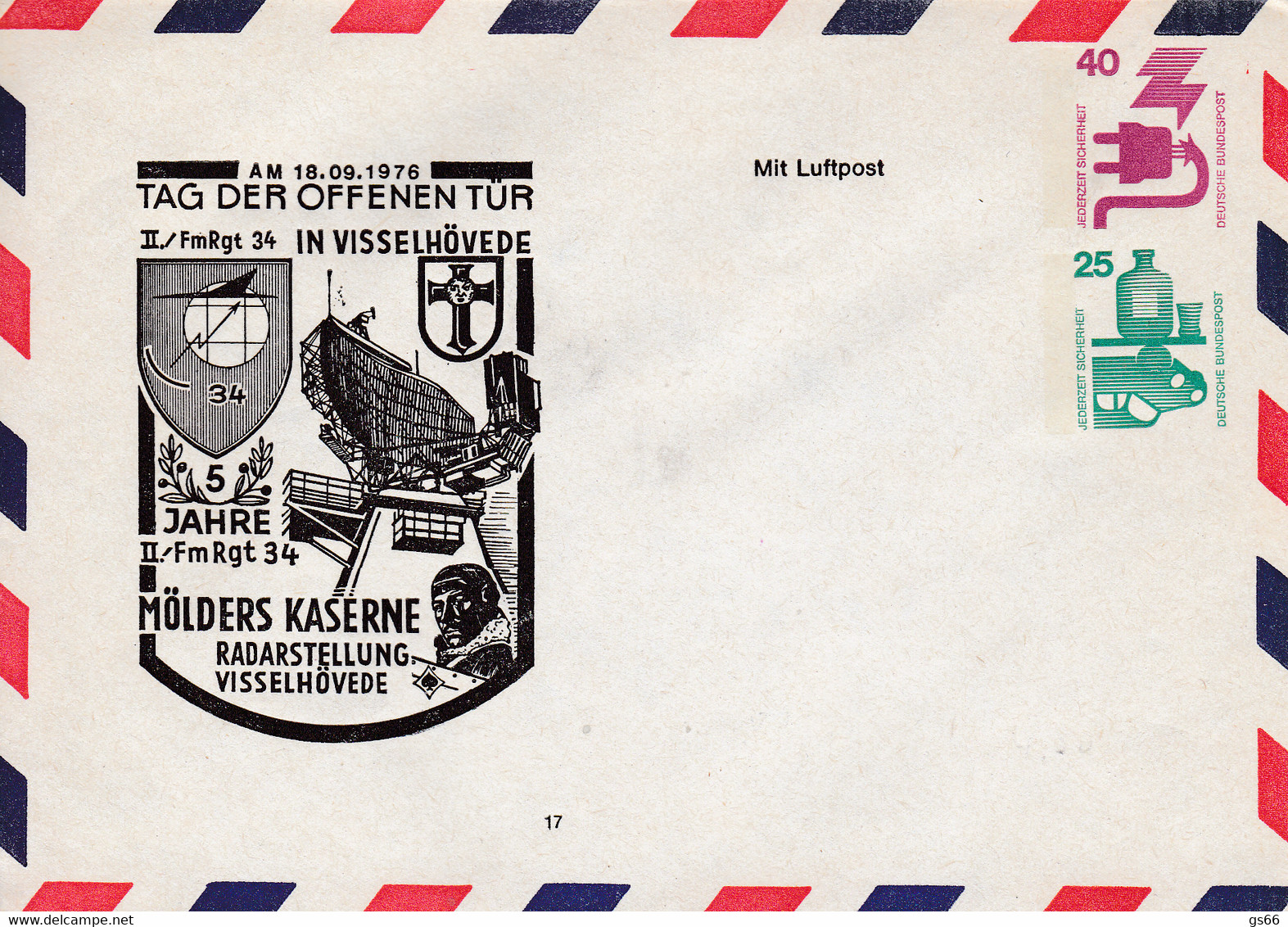 BRD,  PU 094,  D 2/001, Unfall, 40-25, BW 17, Visselhövede : Mölders Kaserne - Private Covers - Mint