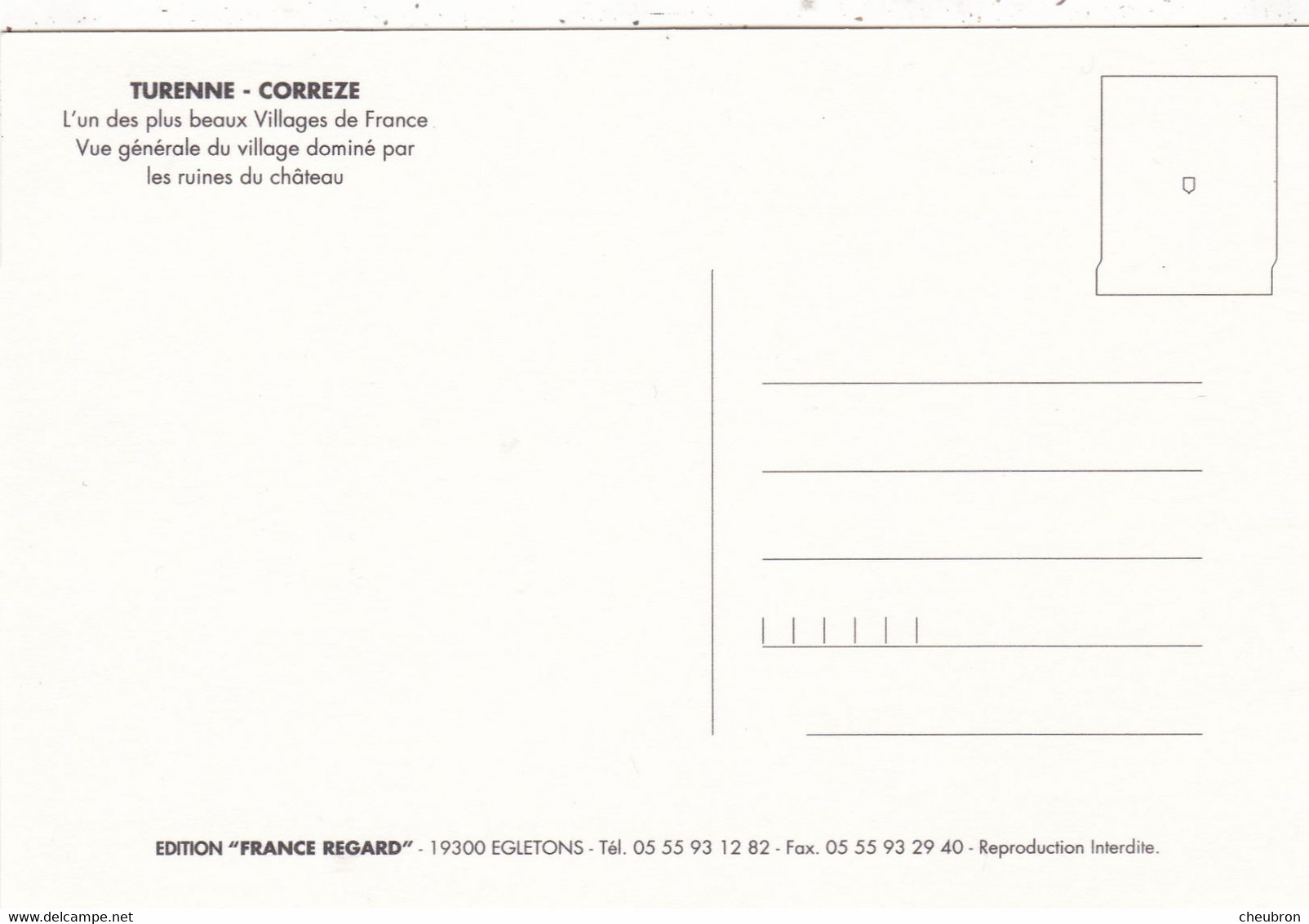 19. TURENNE. LOT DE 6 CARTES NEUVES. VUES GENERALES.ET RUE PITTORESQUE