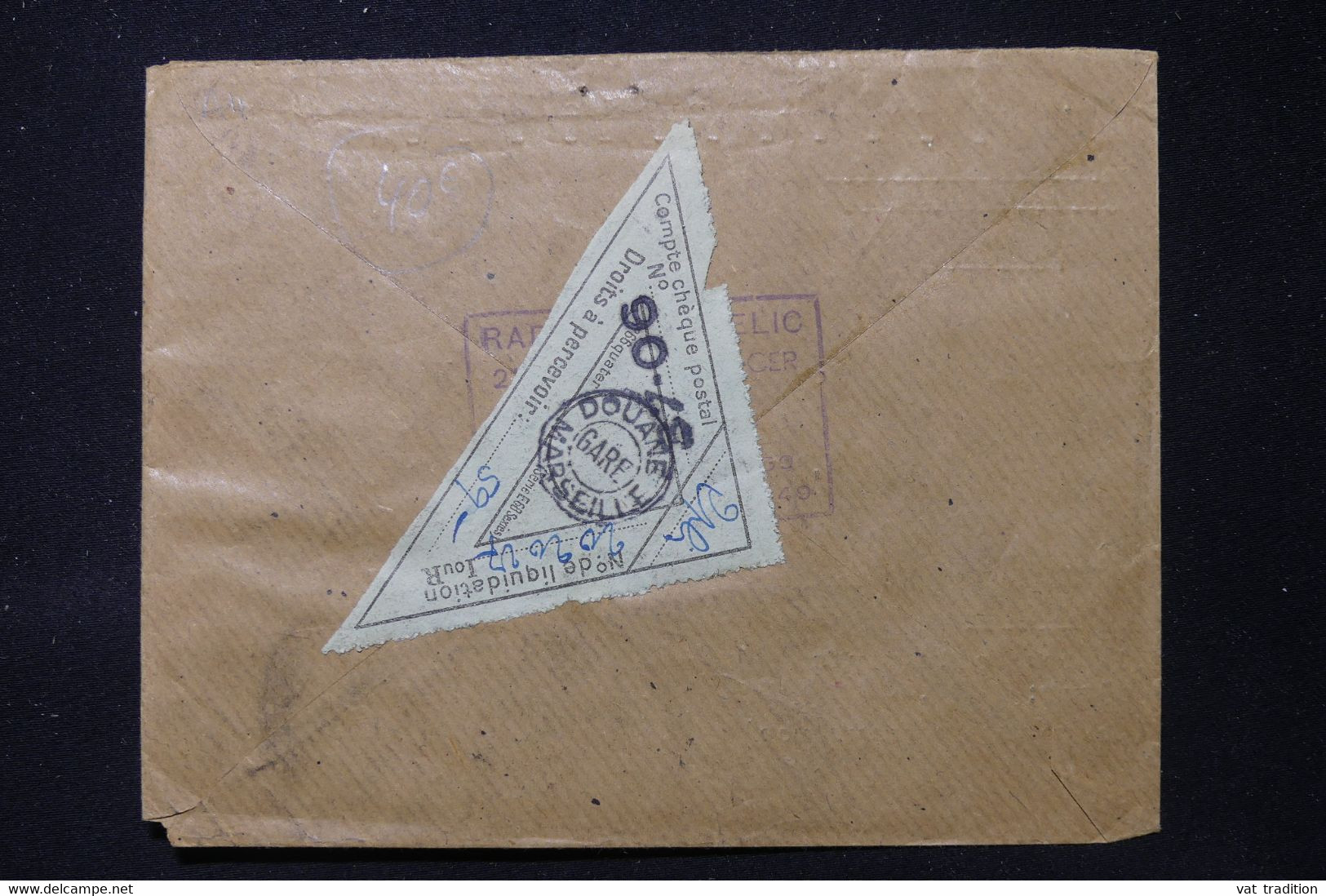 ALGÉRIE - Enveloppe En Recommandé De Alger Pour Nice En 1945 Avec étiquette De Droits De Douane Au Verso - L 84911 - Covers & Documents