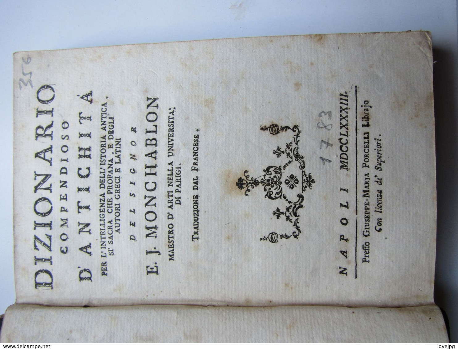 Livre Dizionario Compendioso D'antichita Monchablon 1783 - Old Books