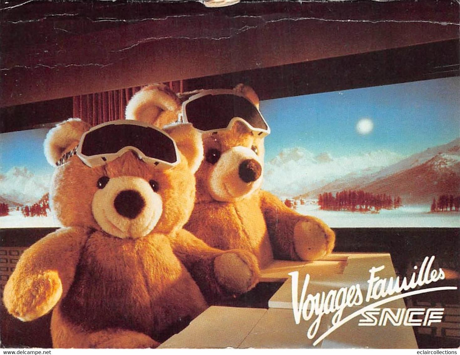 Thème:  Ours.     Publicité SNCF. 2 Ours Dans Un Train. TGV Neige    10x15      (défaut  Voir Scan) - Bears