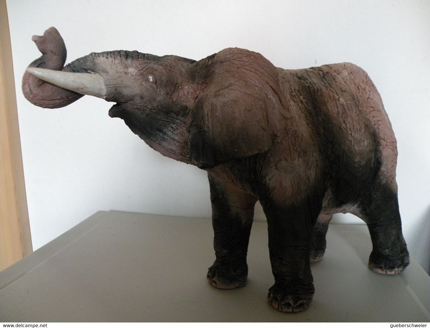 Eléphant En Terre Cuite RAKU Signé De François Marquet Pièce Unique - Otros & Sin Clasificación