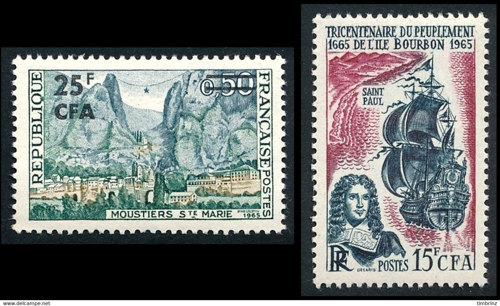 REUNION 1965 - Yv. 364 Et 365 ** Cote= 2,40 EUR - Moustiers-Sainte-Marie ; Peuplement Ile Bourbon (2 Val) ..Réf.FRA29306 - Unused Stamps