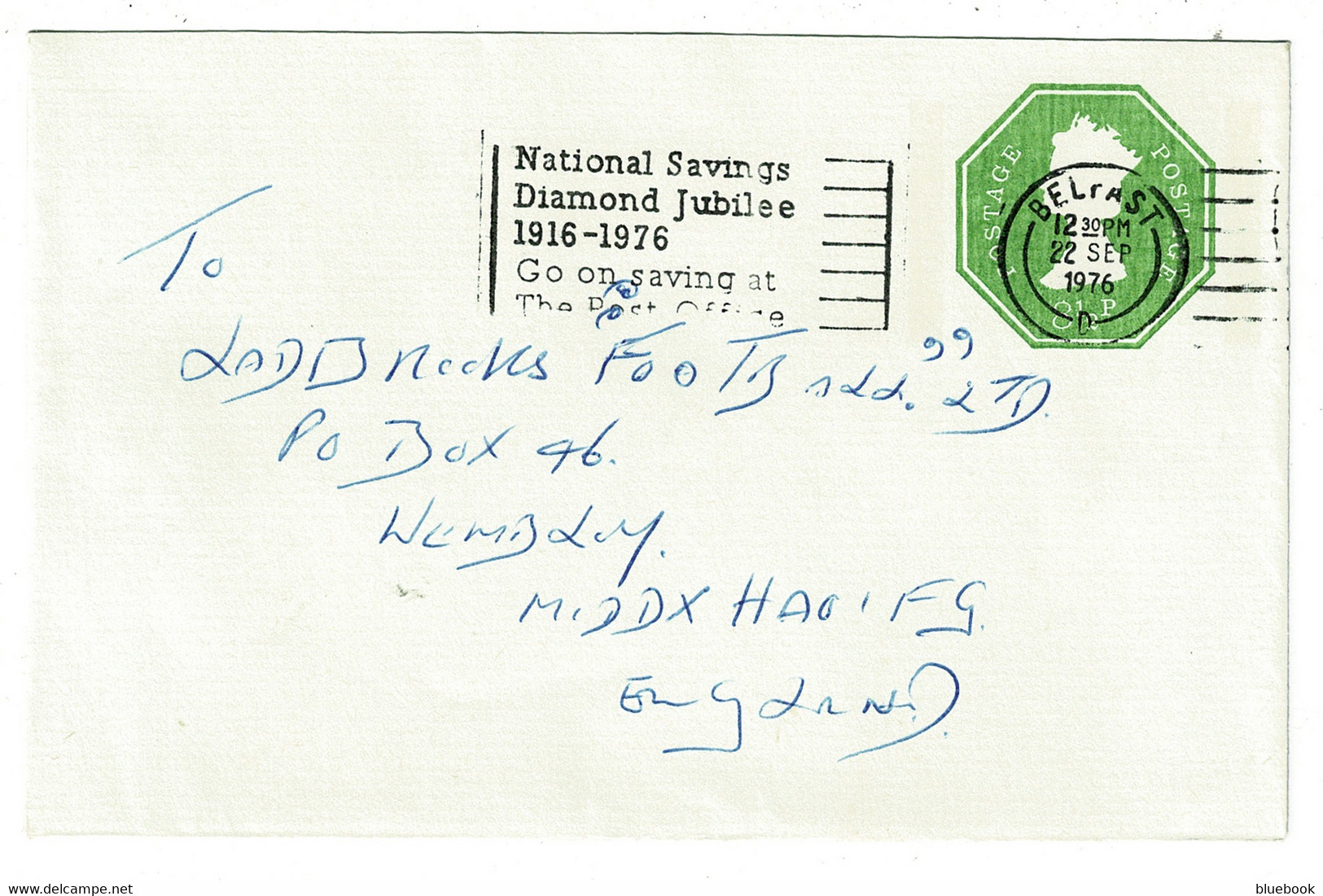 Ref 1444 - 1976 Postal Stationery Cover Belfast - National Saving Diamond Jubilee Slogan Pmk Northern Ireland - Covers & Documents