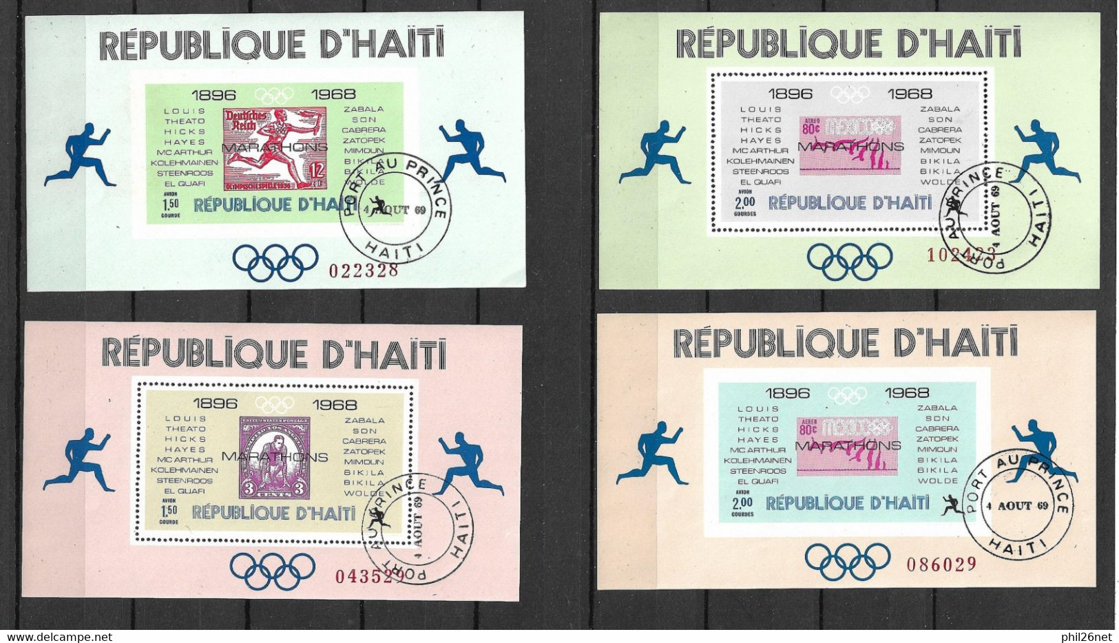 Haïti 4 Blocs N° 26;26A 27 Et 27A Vainqueurs Du Marathon Aux Jeux Olympiques De 1896  à 1968  Obltérés TB    - Zomer 1896: Athene