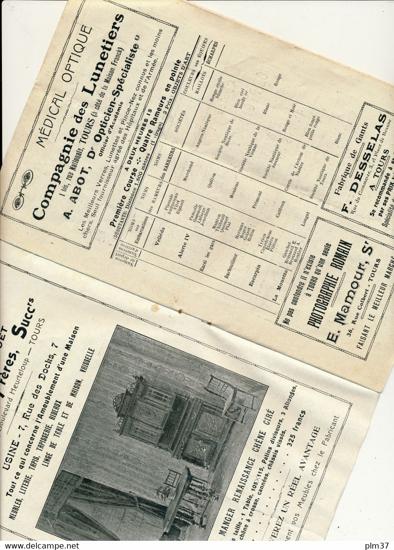 TOURS, 37 - Programme Officiel, Grandes Régates 1914 Sur La Loire - Aviron, Société Nautique De Tours - Aviron