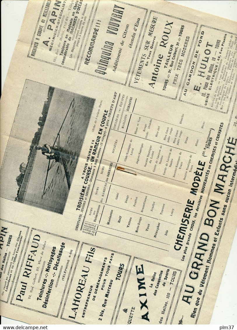 TOURS, 37 - Programme Officiel, Grandes Régates 1914 Sur La Loire - Aviron, Société Nautique De Tours - Rowing