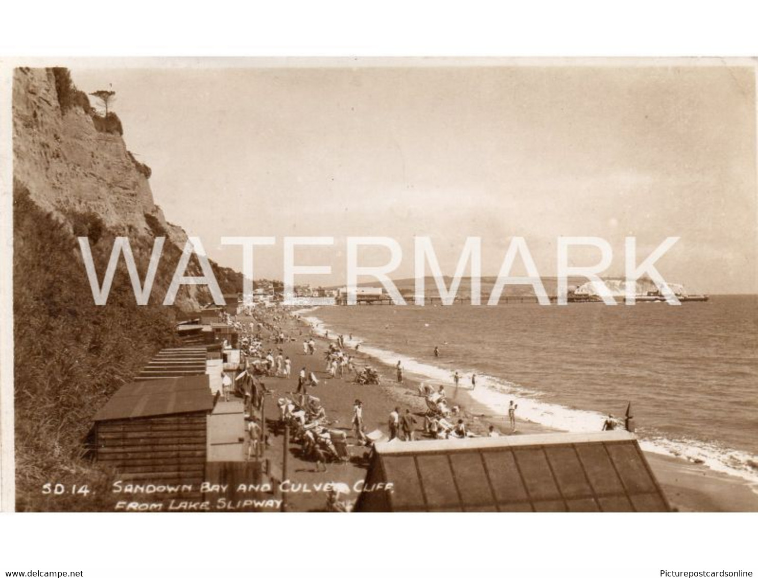 BAY AND CULVER CLIFF SANDOWN FROM LAKE SLIPWAY OLD R/P POSTCARD ISLE OF WIGHT - Sandown