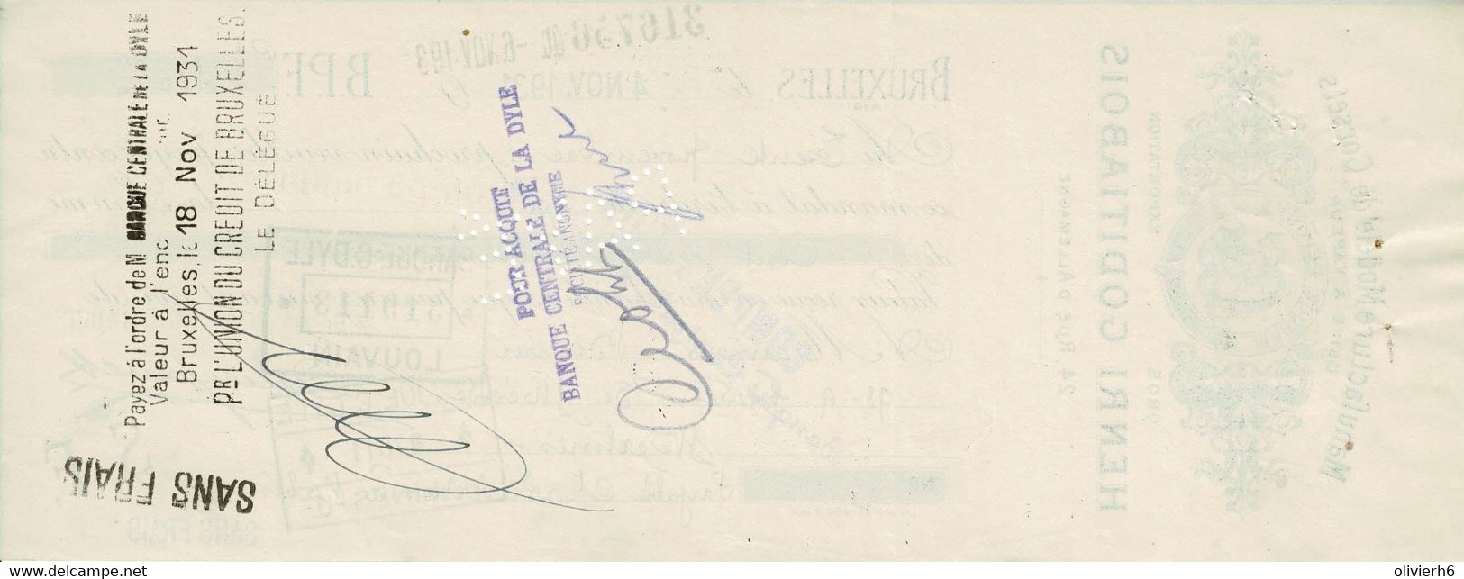 VP REçU BANCAIRE 1932 (V2030) HENRI GODITIABOIS (2 Vues) Banque Centrale De La Dyle - Perforé Payé - Textile & Vestimentaire