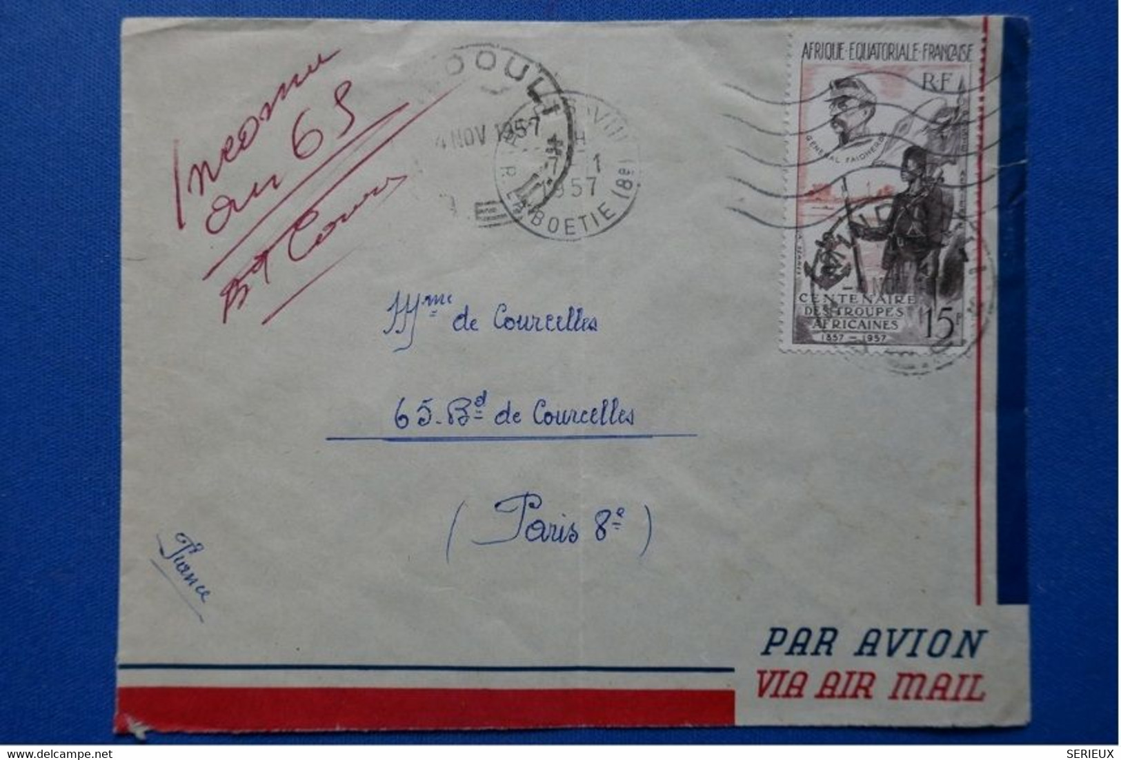 6  A E F. BELLE  LETTRE-1957  PETIT BUREAU  WINDOULI A PARIS FRANCE +N°62 15F +AFFRANCH. PLAISANT - Storia Postale