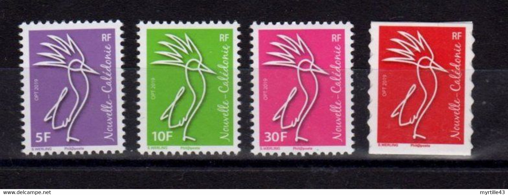 Lot De 4 Timbres Cagou Millésime 2019 - 5F 10F 30F Et TVP Autocollant Provenant De Carnet - Unused Stamps