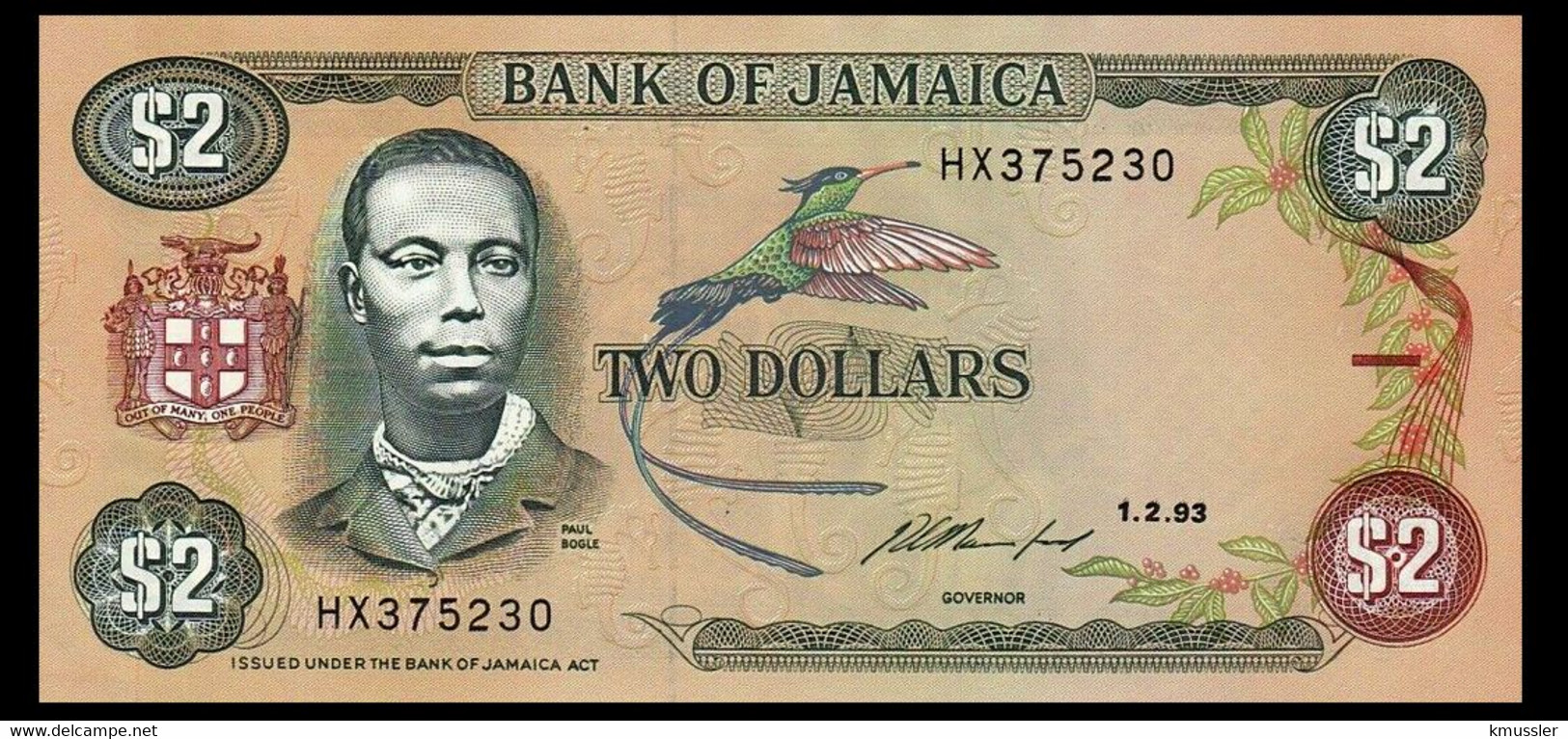 # # # Banknote Aus Jamaika (Jamaica) 2 Dollars 1993 UNC # # # - Jamaique