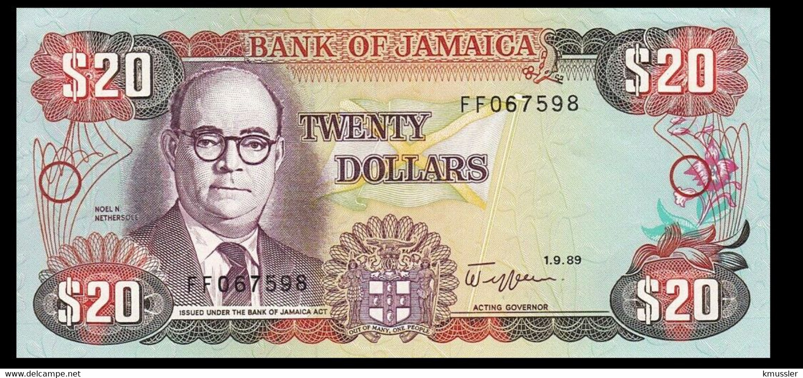 # # # Banknote Aus Jamaika (Jamaica) 20 Dollars 1989 UNC- # # # - Jamaica