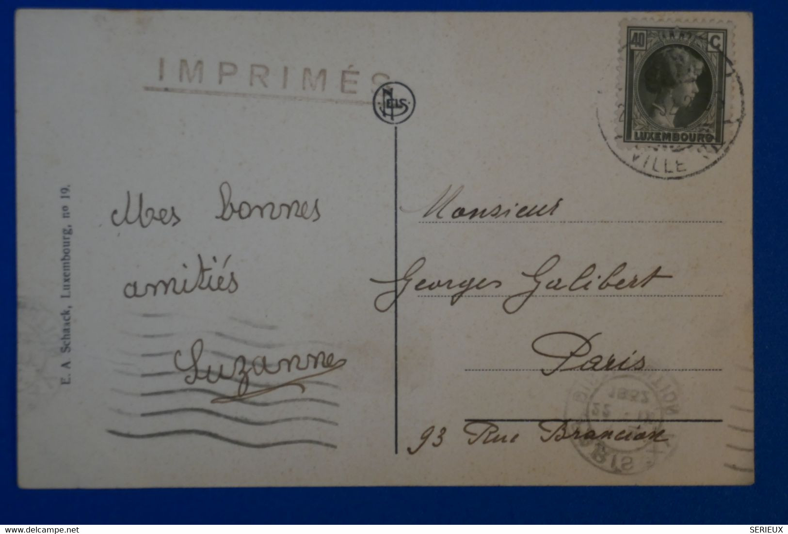 I  24 LUXEMBOURG 1923 BELLE CARTE P A  POUR PARIS R BRANCIERE + PONT ADOLPHE - 1914-24 Marie-Adelaide