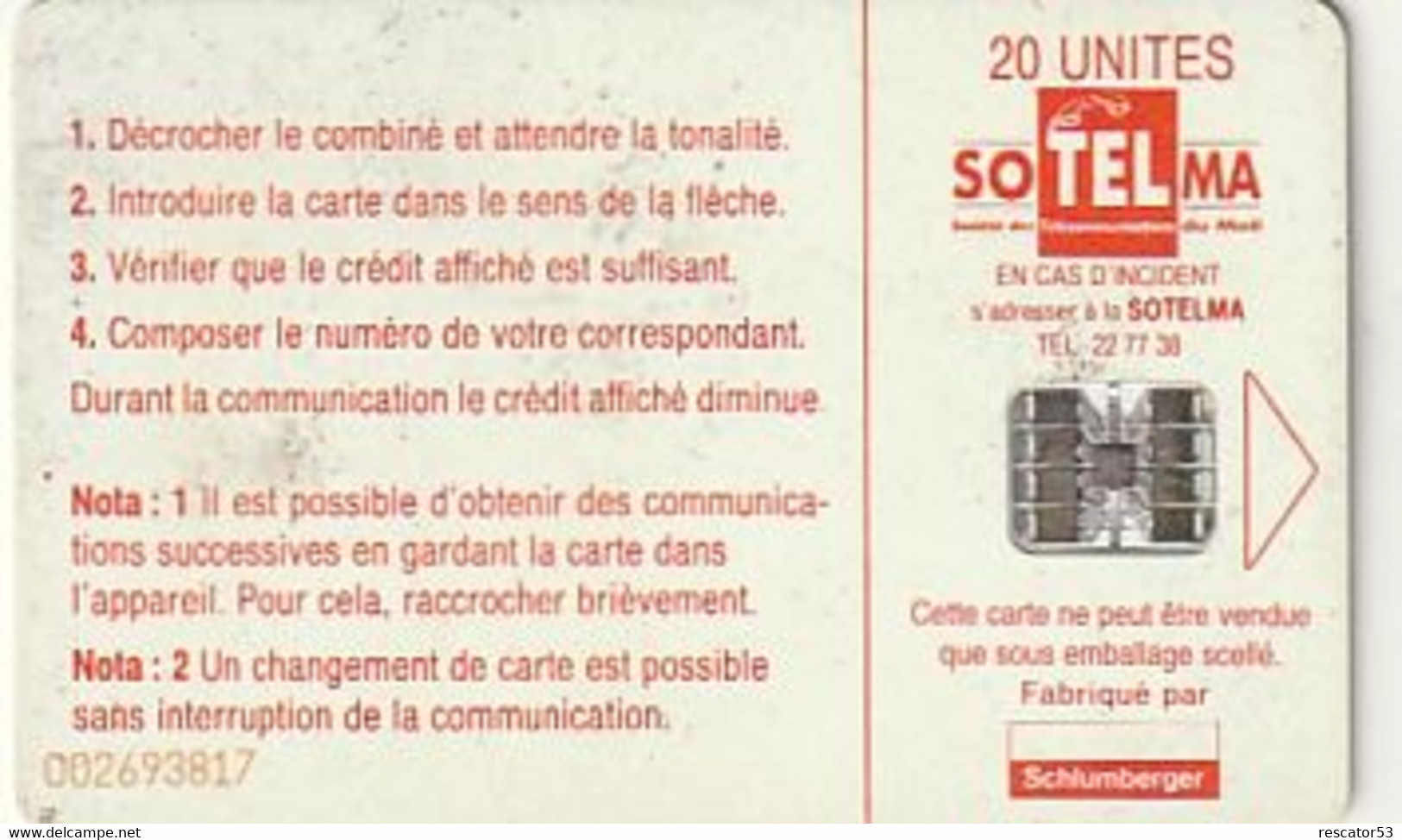 Rare Carte Téléphonique Mali Bandiagara 20 Unités - Mali