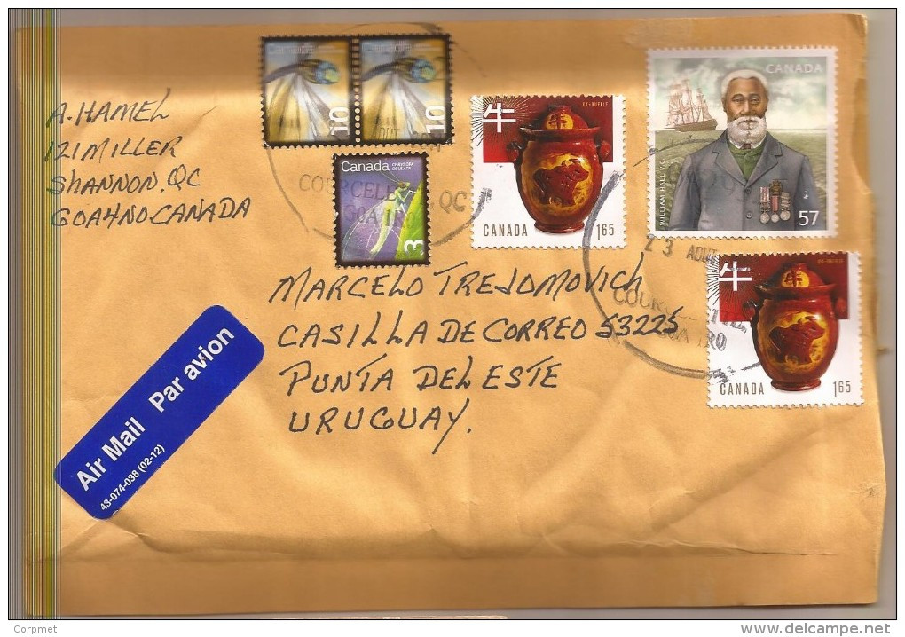 CANADA - 2011 COVER From SHANNON, QC To PUNTA DEL ESTE, URUGUAY - Lettres & Documents