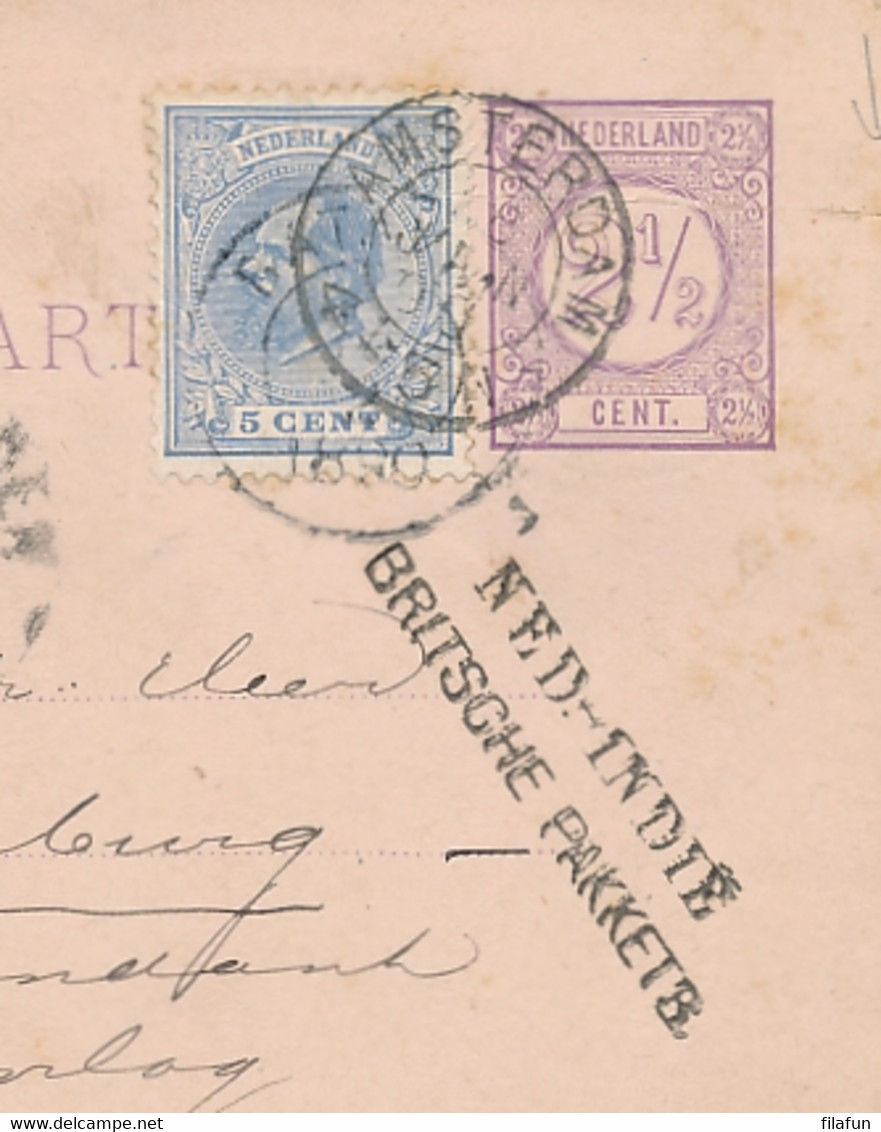 Nederland -> Indië - 1890 - 2,5 Cent Briefkaart + 5 Cent Willem III - NED.INDIË / BRITSCHE PAKKETB - Gebreken - Nederlands-Indië