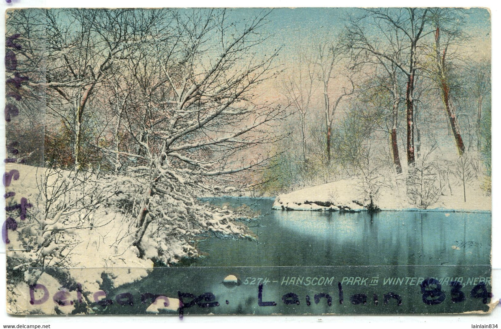 - 5274 - HANSCOM PARK- In Winter, OMAHA, Nebraska, écrite 1913, Timbre, TBE, Scans. - Altri & Non Classificati