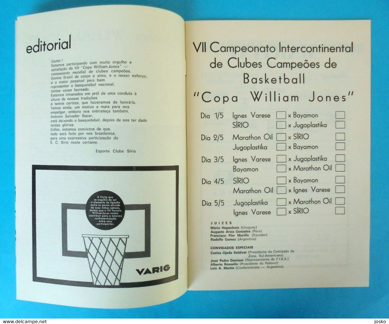 1973 FIBA INTERCONTINENTAL CUP Sao Paulo Brazil - Basketball Programme Ignis Varese Lexington Marathon Oil Sirio Bayamon - Bücher