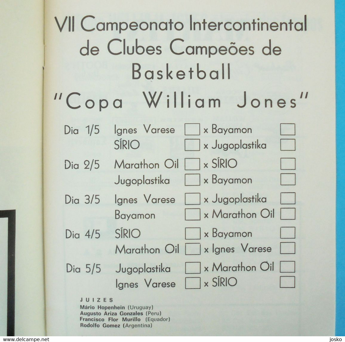 1973 FIBA INTERCONTINENTAL CUP Sao Paulo Brazil - Basketball Programme Ignis Varese Lexington Marathon Oil Sirio Bayamon - Livres