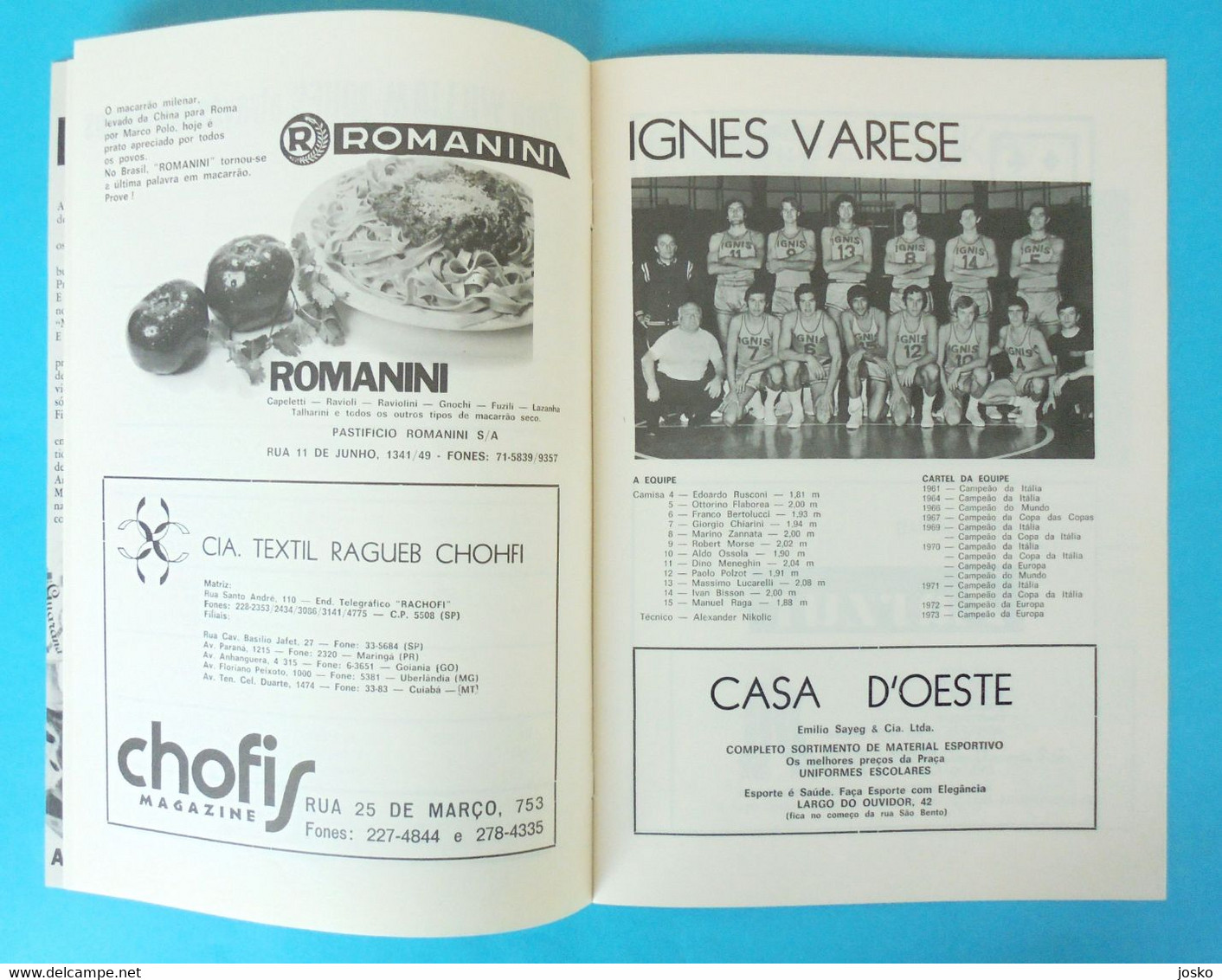 1973 FIBA INTERCONTINENTAL CUP Sao Paulo Brazil - Basketball Programme Ignis Varese Lexington Marathon Oil Sirio Bayamon - Boeken