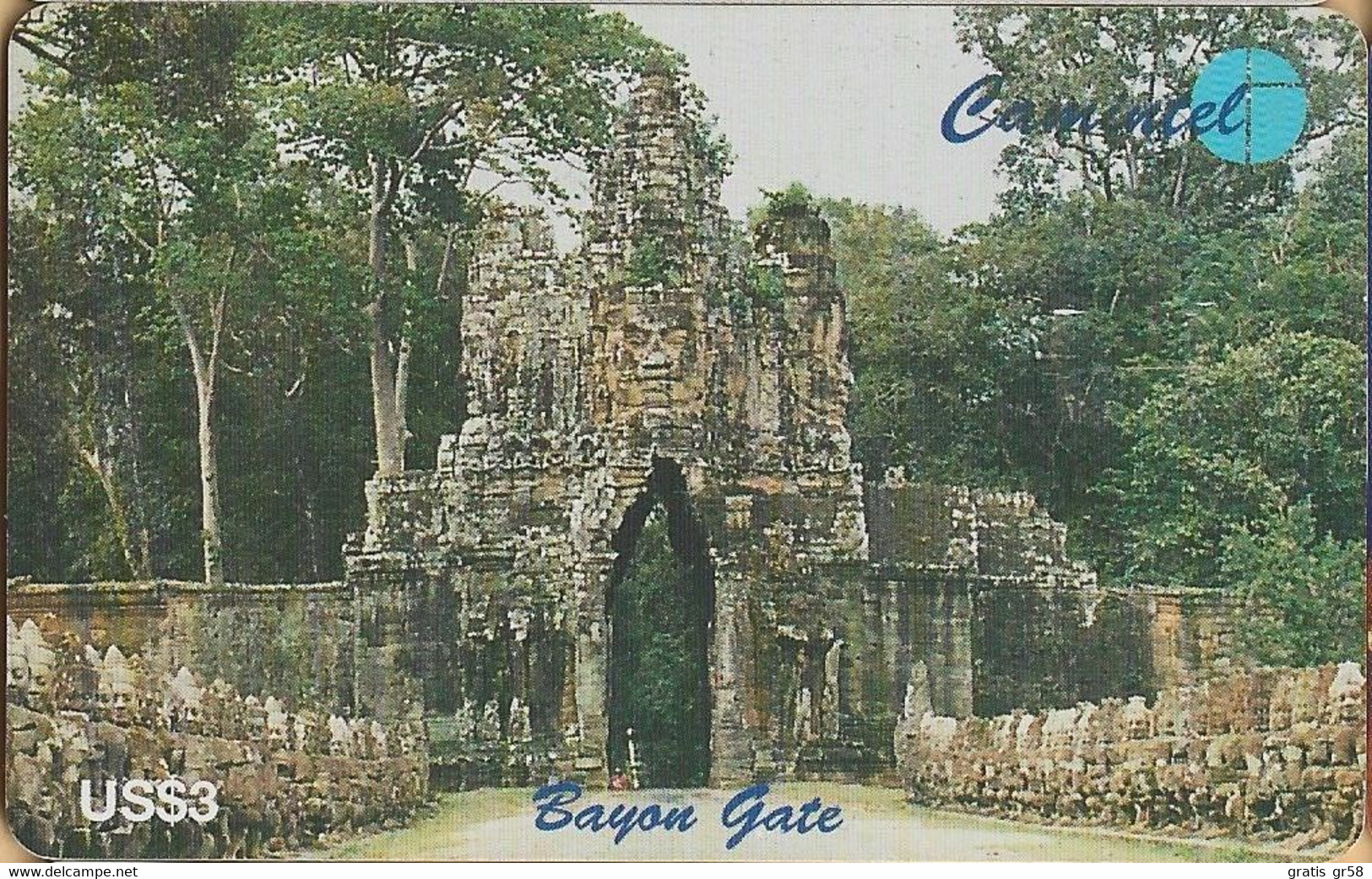 Cambodia -  Camintel, Bayon Gate, Elephants, Gates, 3 $, Used As Scan - Kambodscha