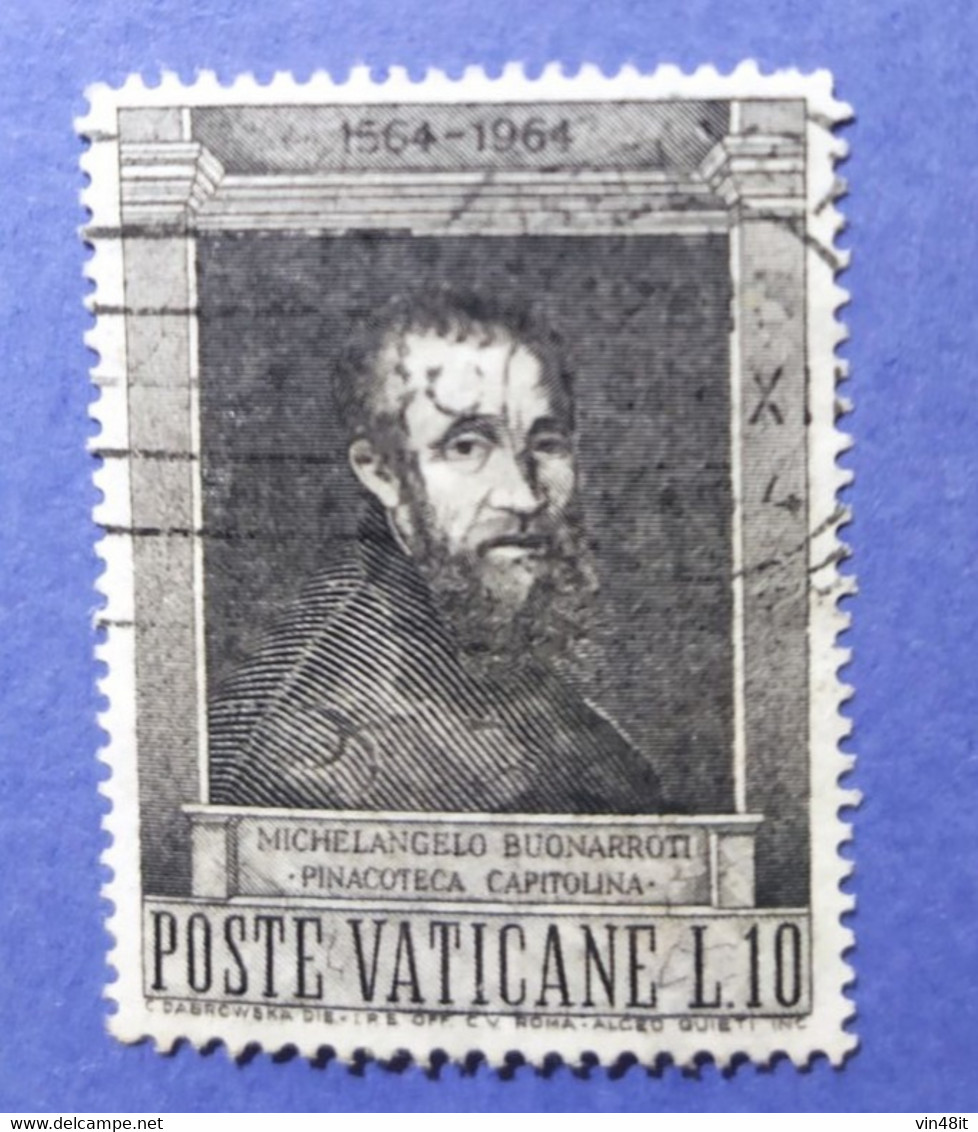 1964 - VATICANO -  CENTENARIO DELLA MORTE DI MICHELANGELO BUONARROTI   - VALORE LIRE 10  - USATO - Other & Unclassified