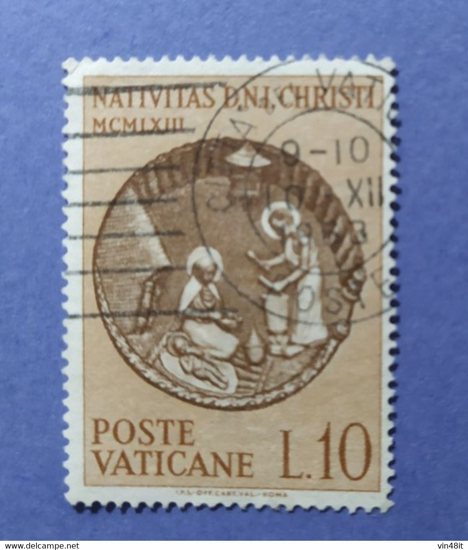 1963 - VATICANO -  NATALE 1963    - VALORE LIRE 10  - USATO - Autres & Non Classés