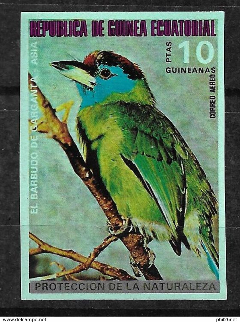 Guinée équatoriale PA N° 38 Non Dentelé Oiseaux  Barbu à Gorge Bleue Neuf  * *   TB = MNH VF Voir Scans    - Climbing Birds