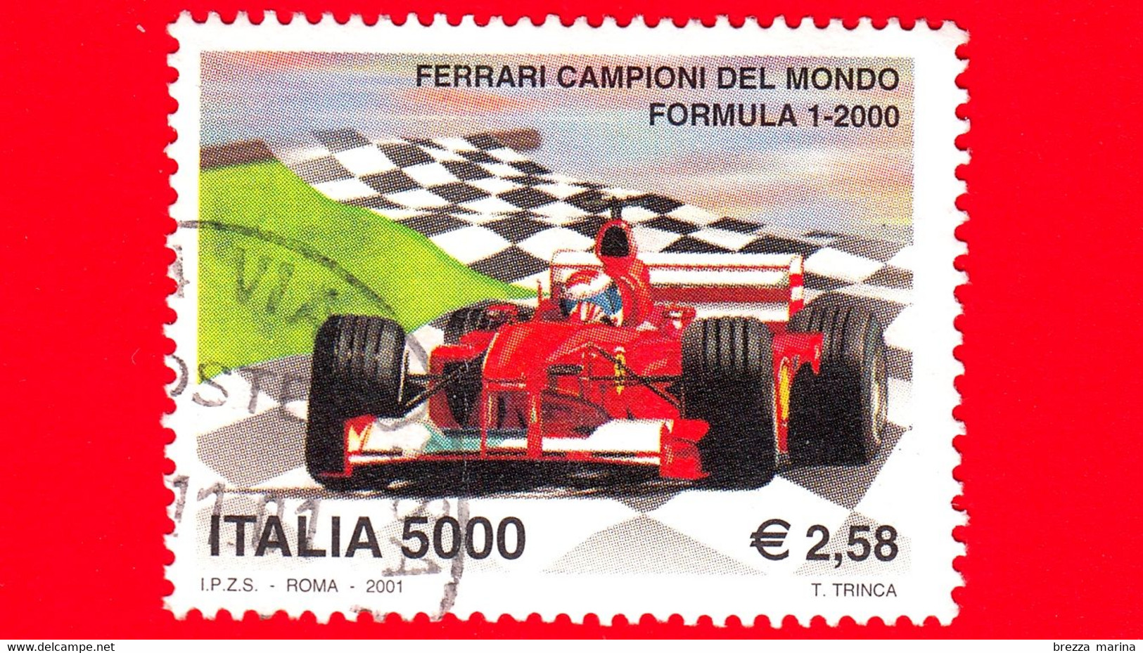 ITALIA - Usato - 2001 - Ferrari Campione Del Mondo Di Formula 1 - 5000 L. - 2,58 € • Ferrari F1 Su Tappeto A Scacchi - 2001-10: Oblitérés