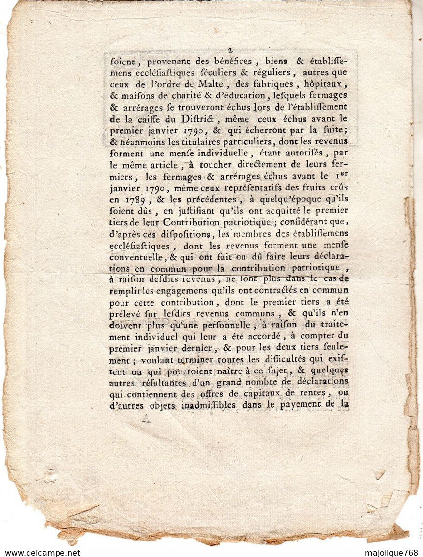 LOI - Concernant La Contribution Patriotique . Donnée à Paris , Le 31 Octobre 1790 - 8 Pages - Décrets & Lois